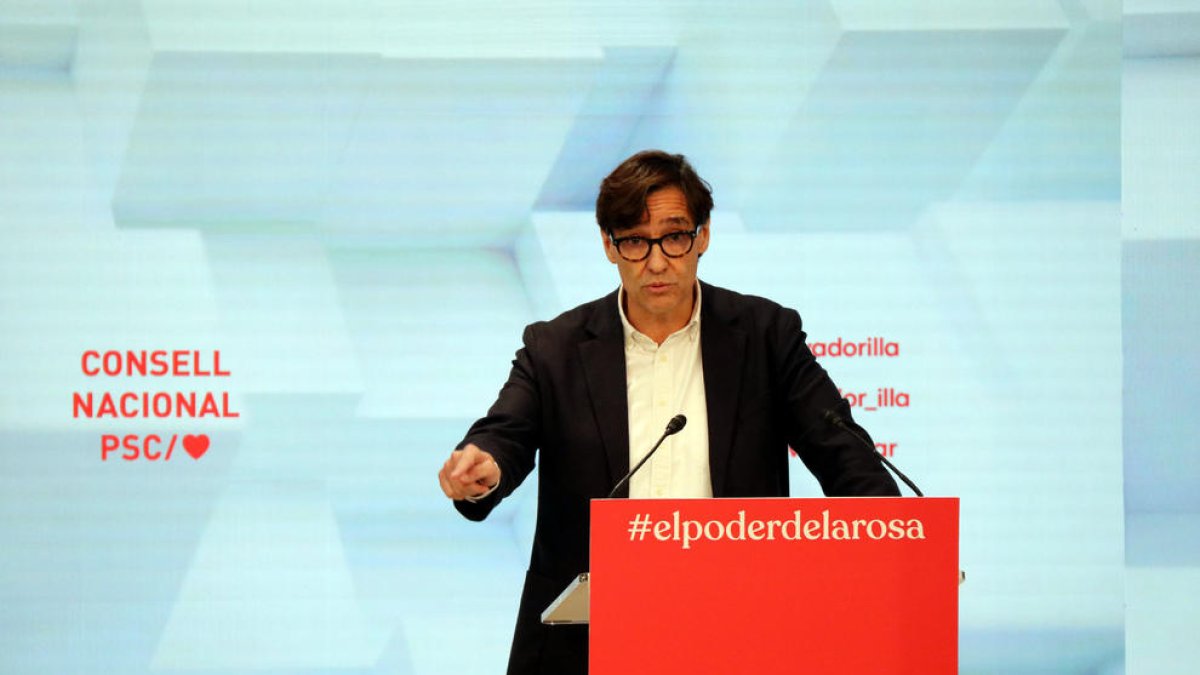 El líder del PSC, Salvador Illa, durante una intervención en el Consejo Nacional del partido.