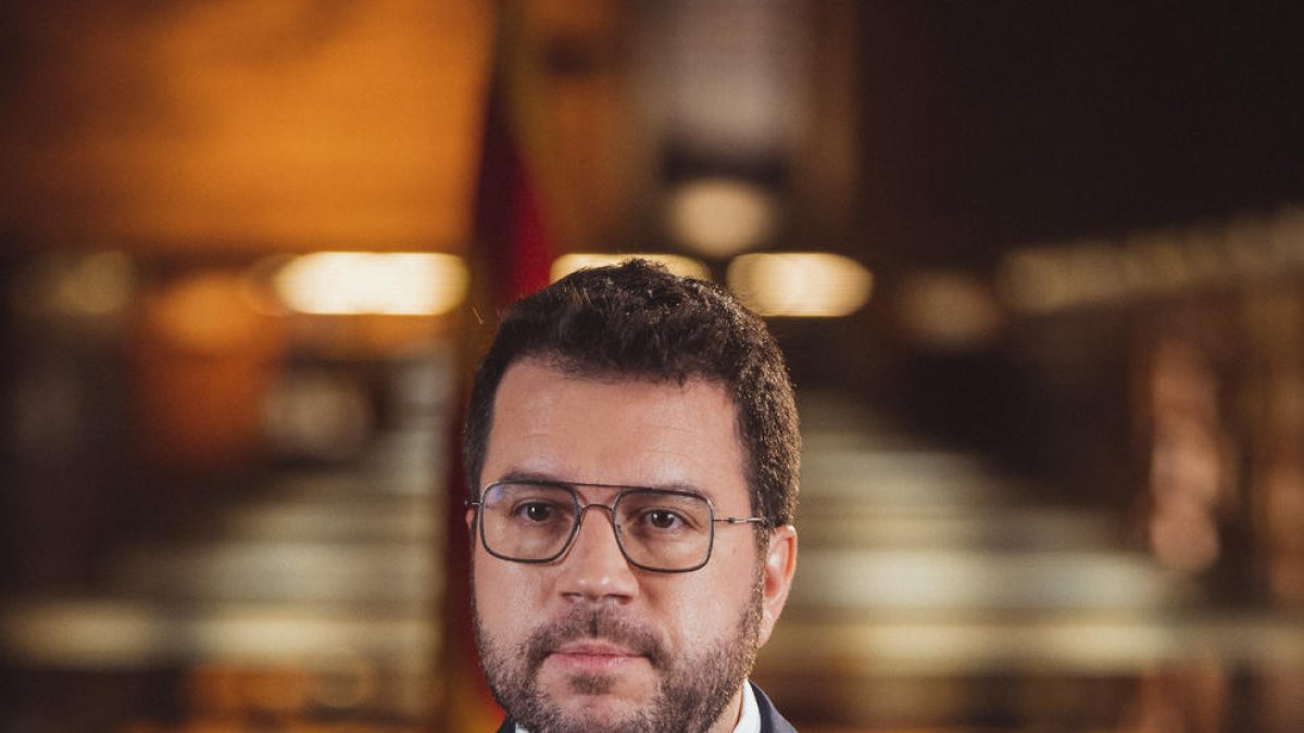 El president Pere Aragonès durant el missatge de Nadal des de la Biblioteca Nacional de Catalunya.