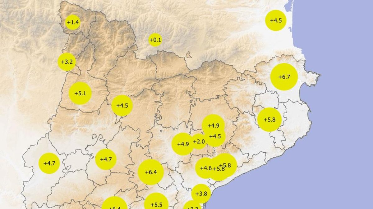 Mapa amb la tendència del nombre de dies de calor.