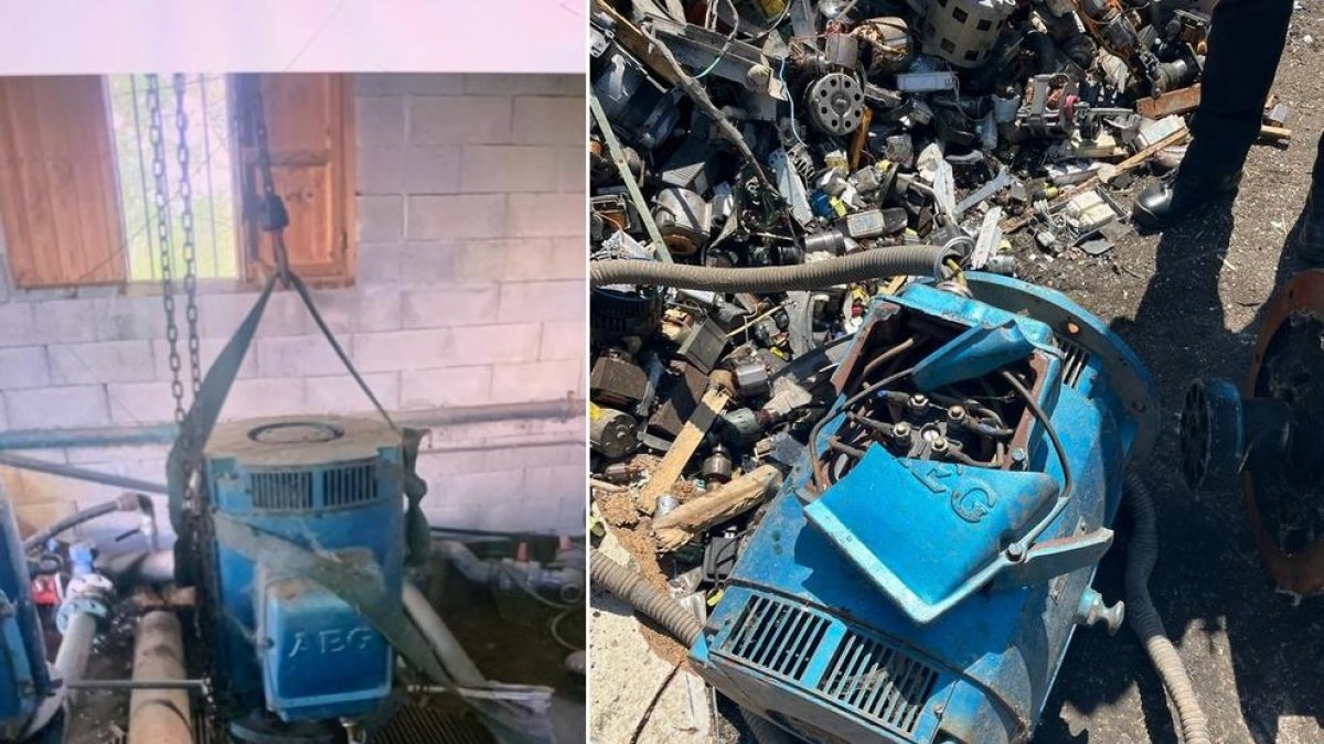 Una imagen de las bombas de agua, de más de 200 kg, sustraídas en Sudanell.