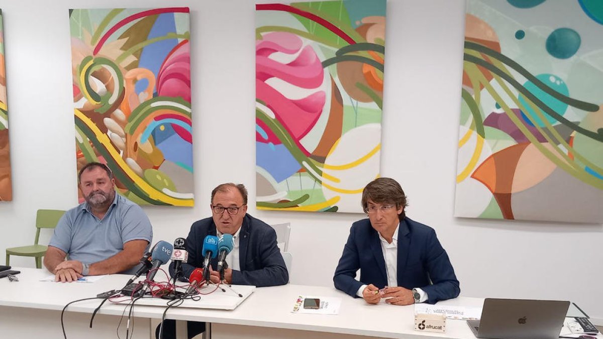 Ibars, Mòdol y Simon, ayer durante la presentación de la previsión de cosecha de fruta de hueso.