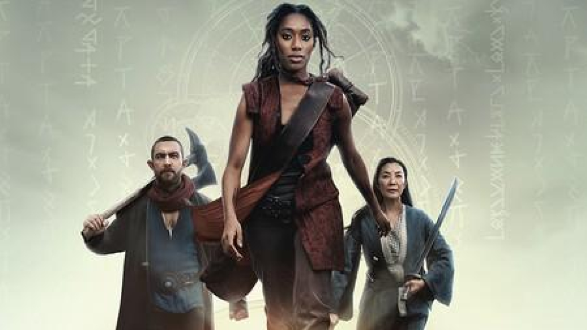 Imagen promocional de la serie en la que aparecen Fjall, Éile y Scian.