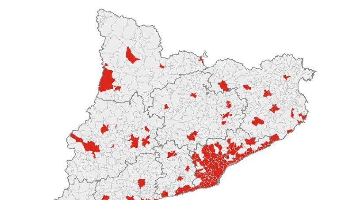 Mapa dels municipis que es declaren àrees tenses.