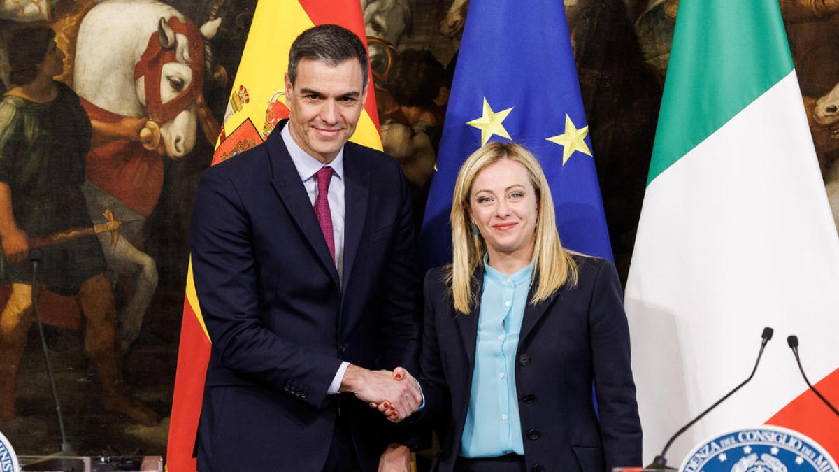 Pedro Sánchez i Giorgia Meloni, ahir a Roma.