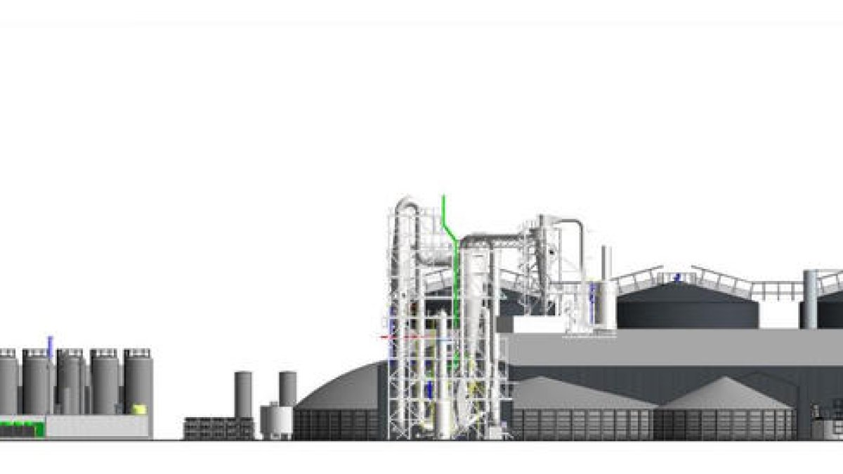 Il·lustració que mostra l’aspecte de la planta de biogàs projectada pel grup danès CIP.