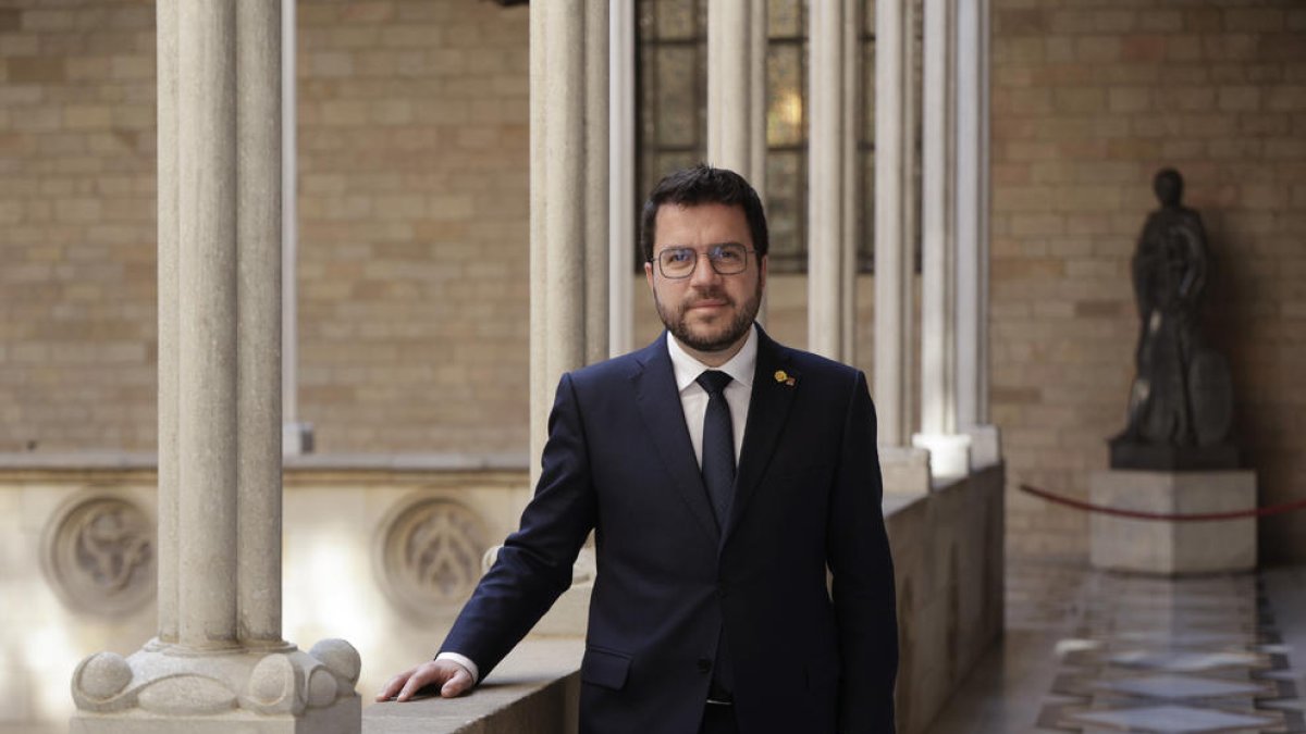 El president de la Generalitat, Pere Aragonès, al Palau de la Generalitat.