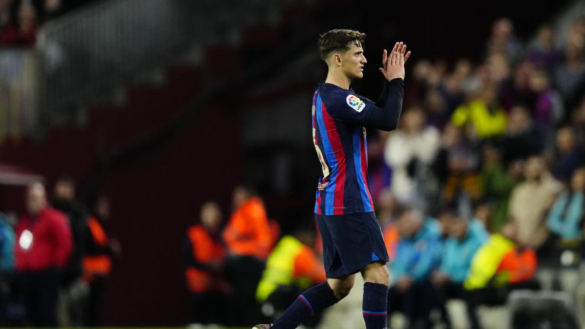 Gavi, en un partido reciente en el Camp Nou.