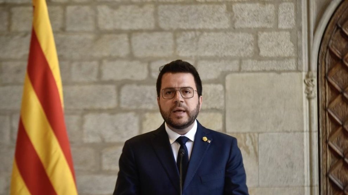 Comparecencia del presidente de la Generalitat, Pere Aragonès, este martes desde el Palau de la Generalitat.