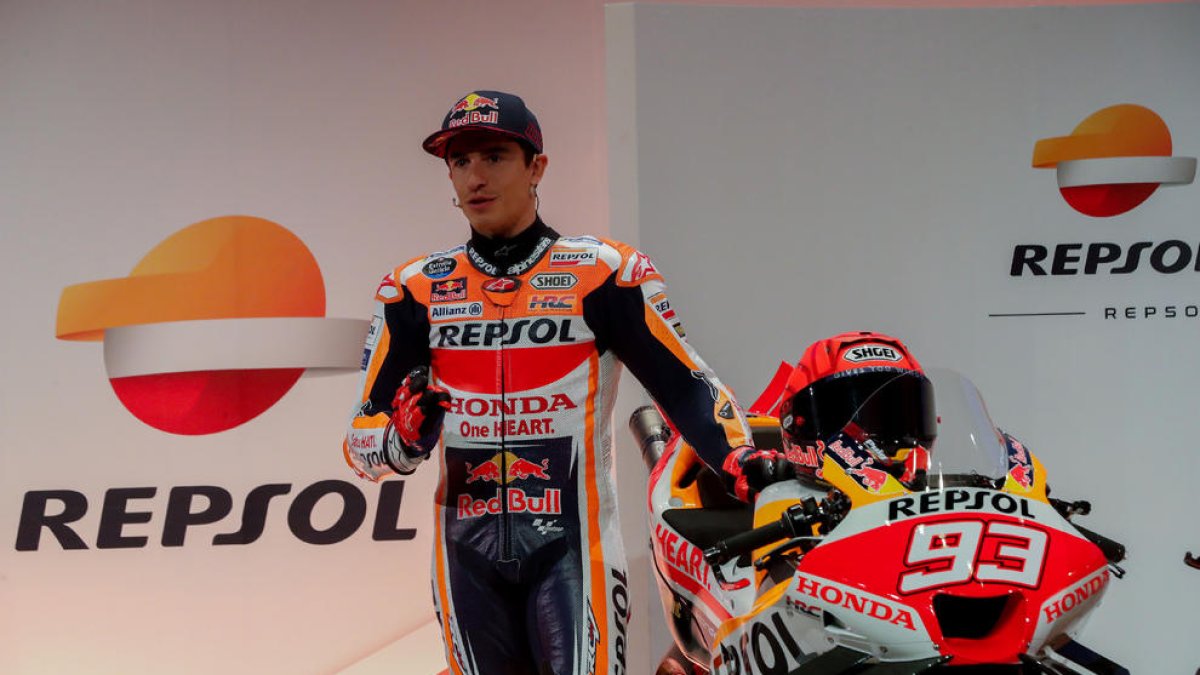 Marc Márquez, ahir durant la presentació de la RC213V 2023 en un esdeveniment a Madrid.