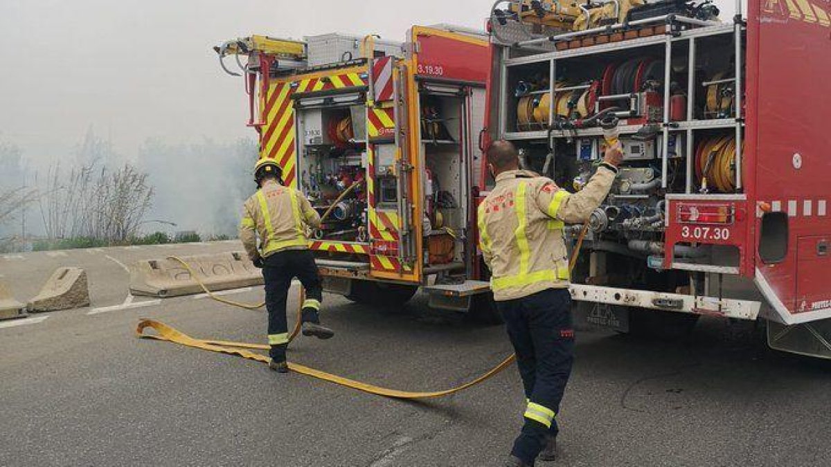 Un incendi crema prop d'una hectàrea de matolls i canyes a l'avinguda Pinyana de Lleida