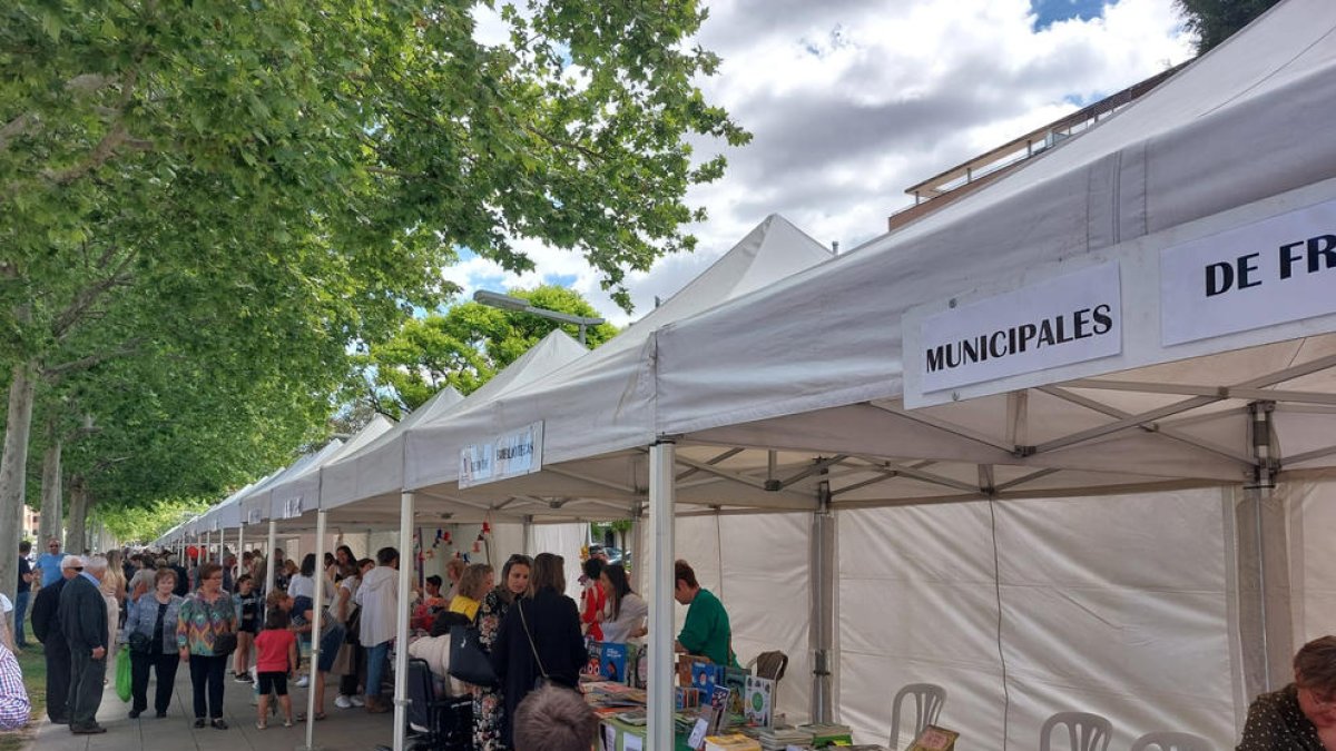 Cambio de ubicación  -  Los jardines Juan Carlos I de Fraga acogieron ayer los actos del Día del Libro, que tradicionalmente se celebra en el paseo de Cegonyer, ahora en obras.