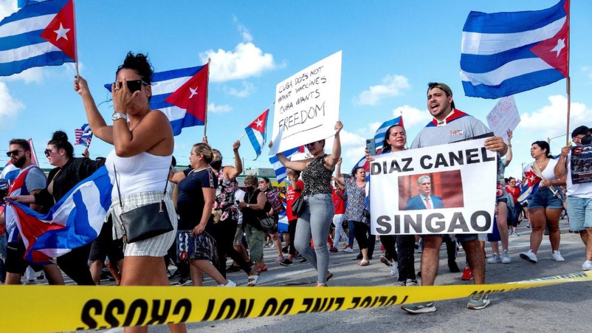 Protesta contra el régimen cubano de exiliados en Florida.