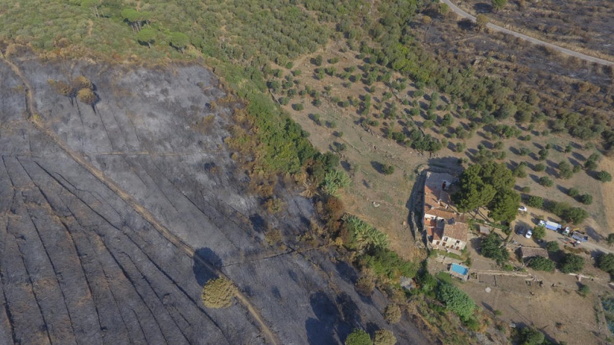 Plano aéreo de como ha quedado la zona afectada por el fuego.