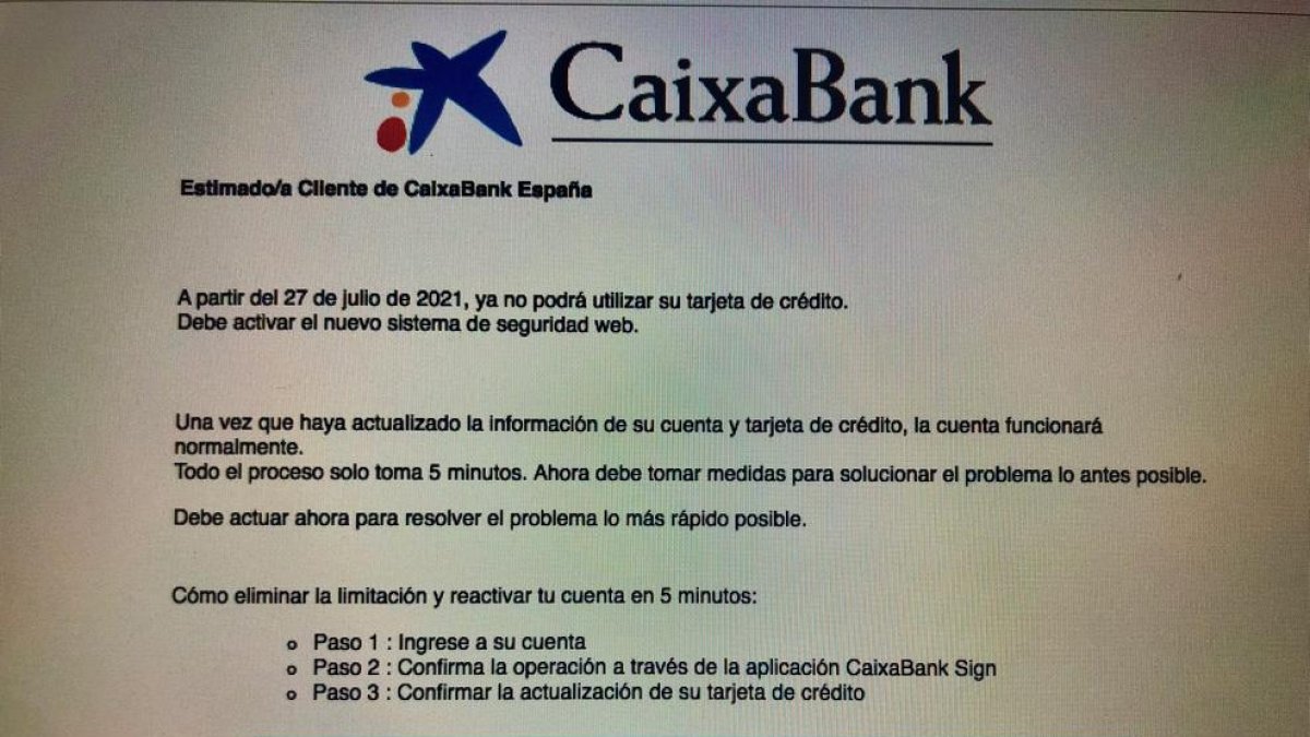 Compte amb aquest correu de Caixabank