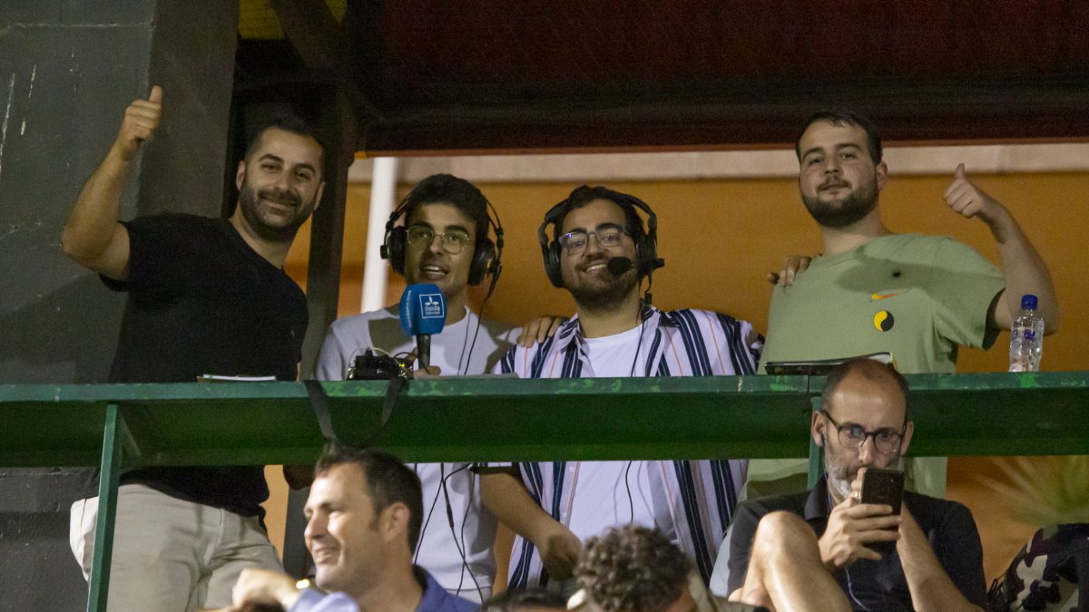 Oriol Jové i Albert Viladegut, antics membres de ‘Lleida En Joc’, amb els actuals narradors.