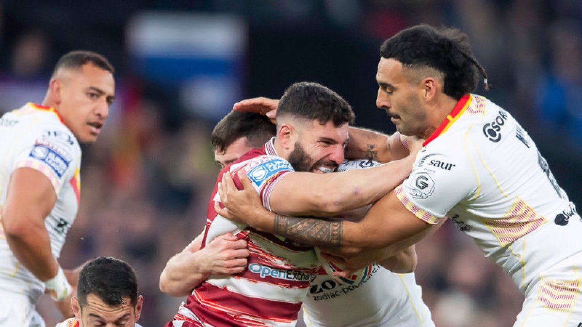 Una acció del partit entre els Dragons Catalans i els Warriors. - @SUPERLEAGUE