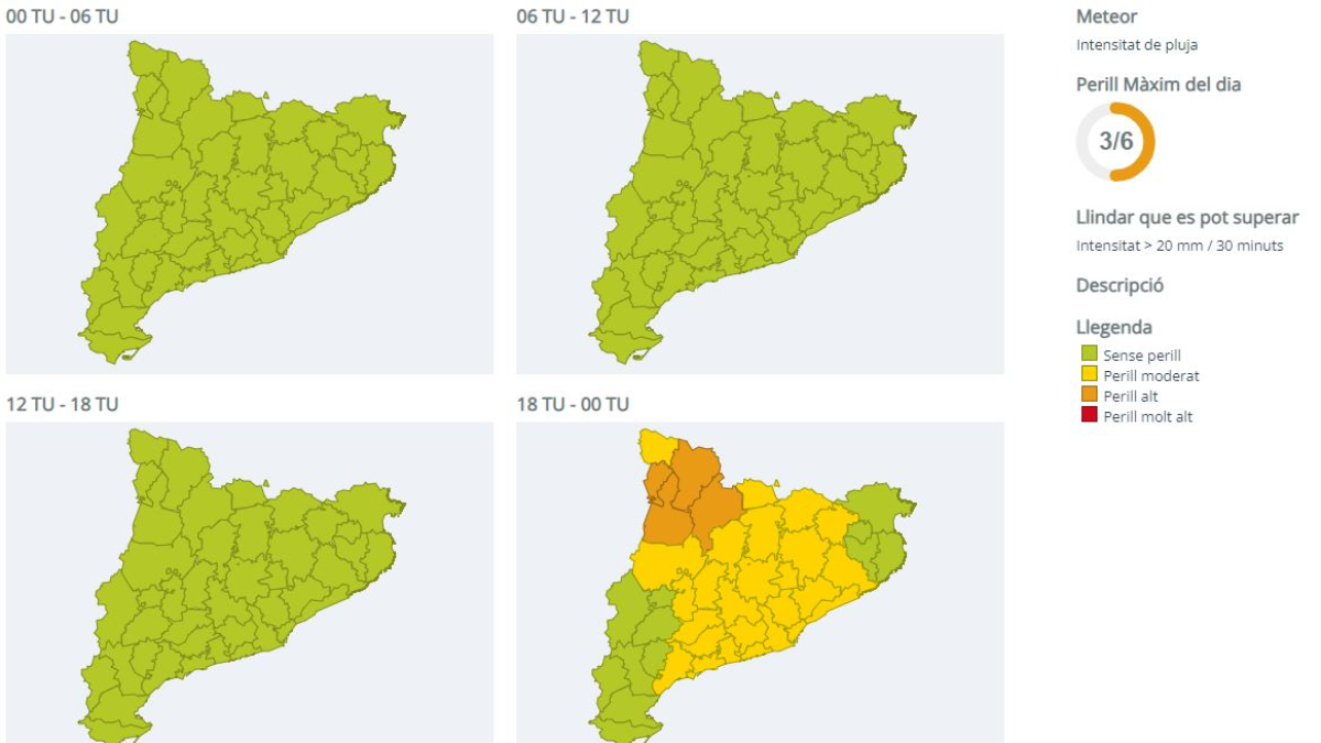 Previsió del Meteocat per a dijous 19 d'octubre.