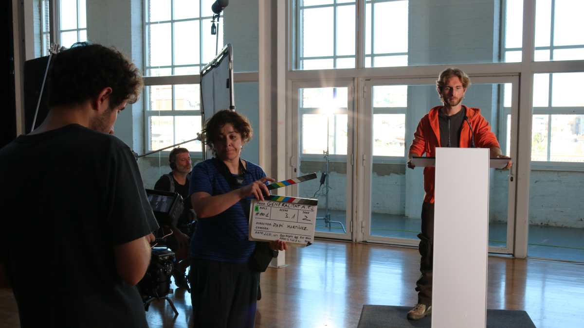 Imatge del rodatge de l'espot de la campanya per incentivar la participació en l’Assemblea Ciutadana pel Clima de Catalunya.