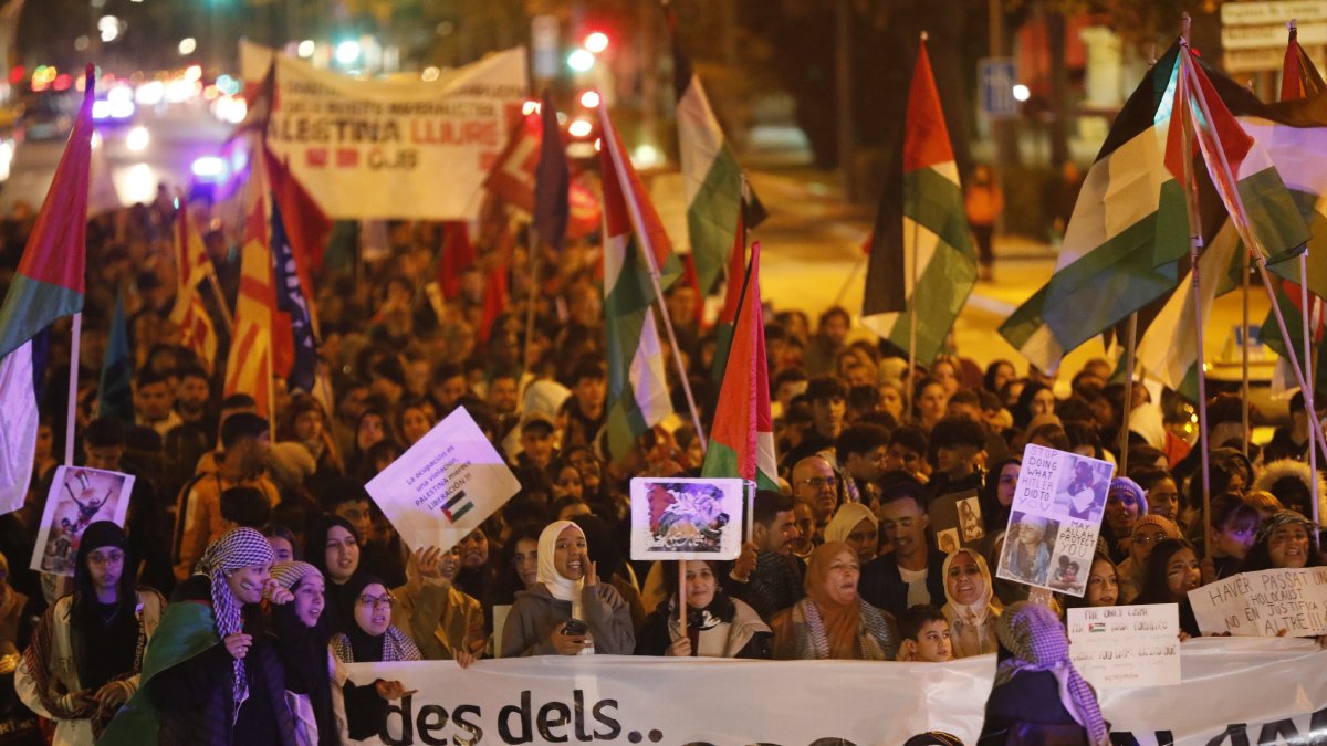 Marcha ayer en favor del pueblo palestino ayer en Lleida. - AMADO FORROLLA