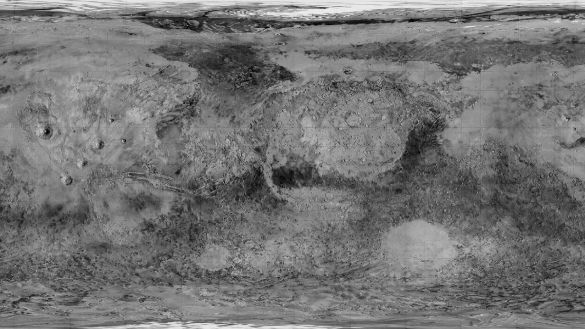 Primer mapa global de Marte, tomado por Mariner 9