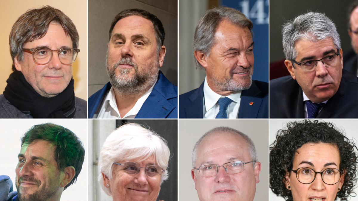 Carles Puigdemont, Oriol Junqueras, Artur Mas, Francesc Homs, Toni Comín, Clara Ponsatí, Lluís Puig y Marta Rovira, beneficiados por la amnistía.