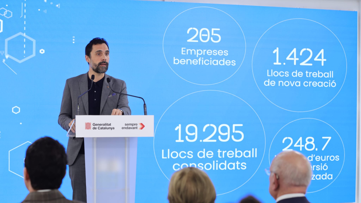 El conseller d’Empresa i Treball, Roger Torrent i Ramió, durant la presentació dels ajuts.