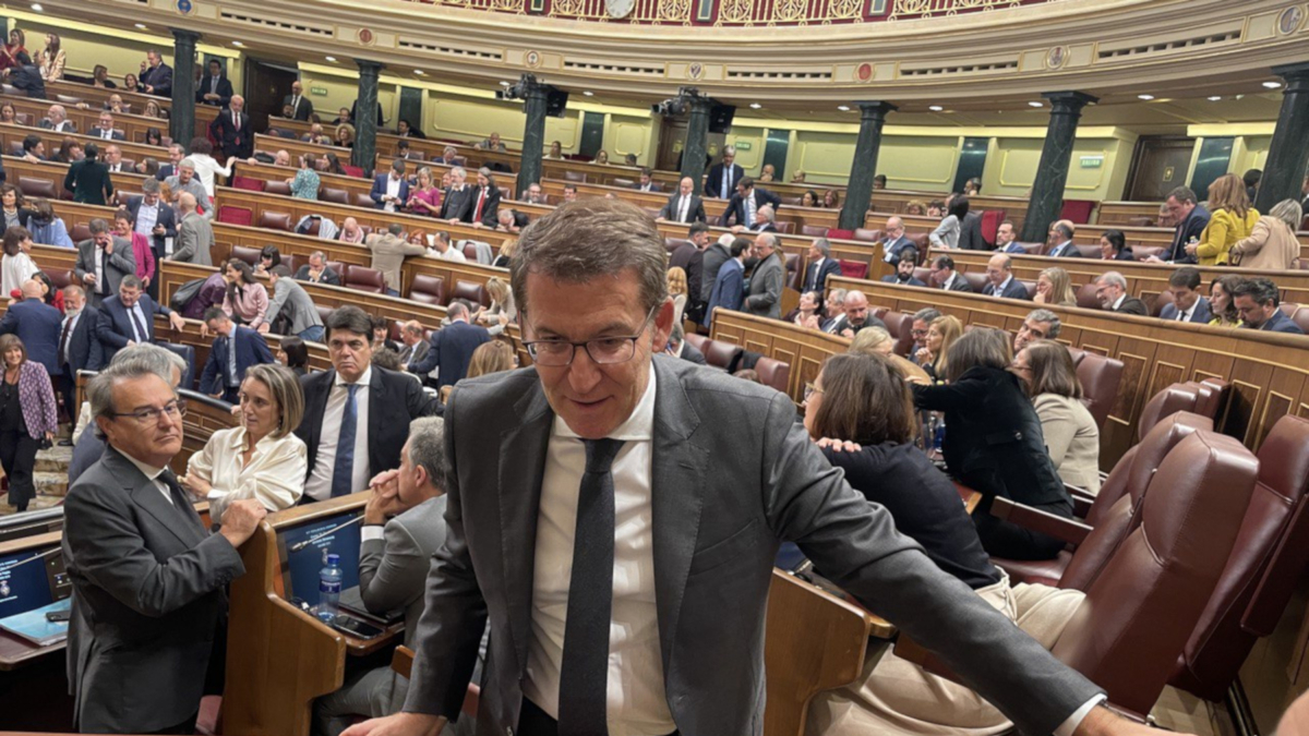 El líder del PP, Alberto Núñez Feijóo, minutos antes de la votación sobre la investidura de Pedro Sánchez.