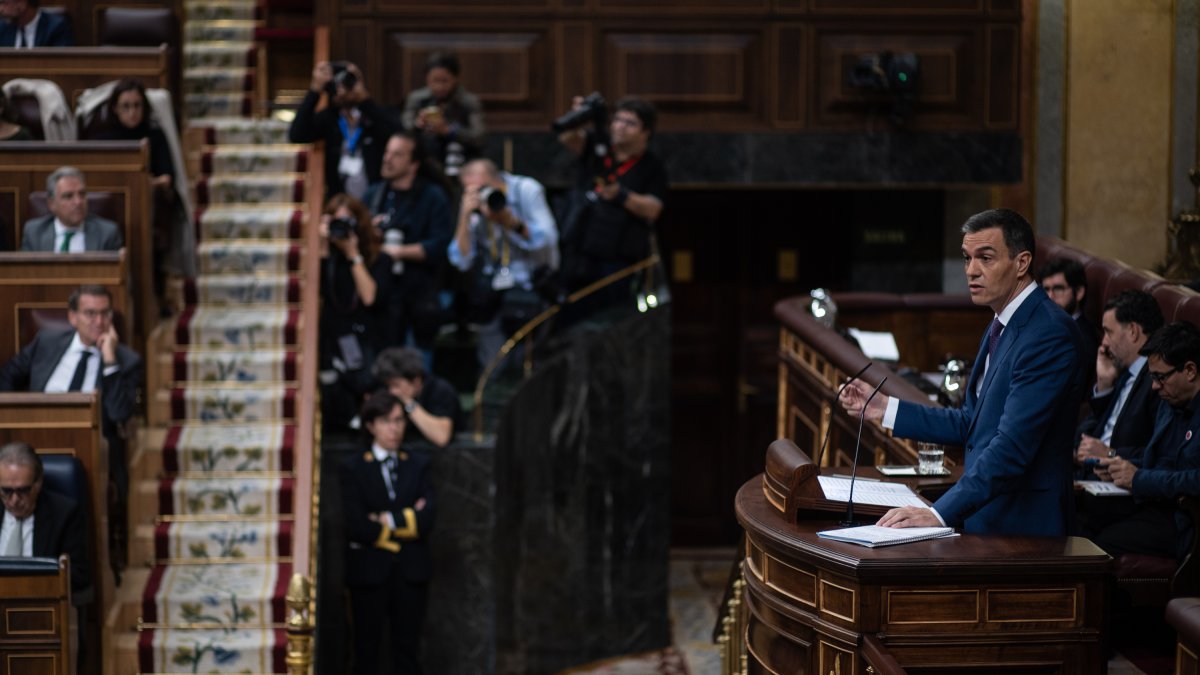 Pedro Sánchez, al Congrés dels Diputats, durant el debat d’investidura.