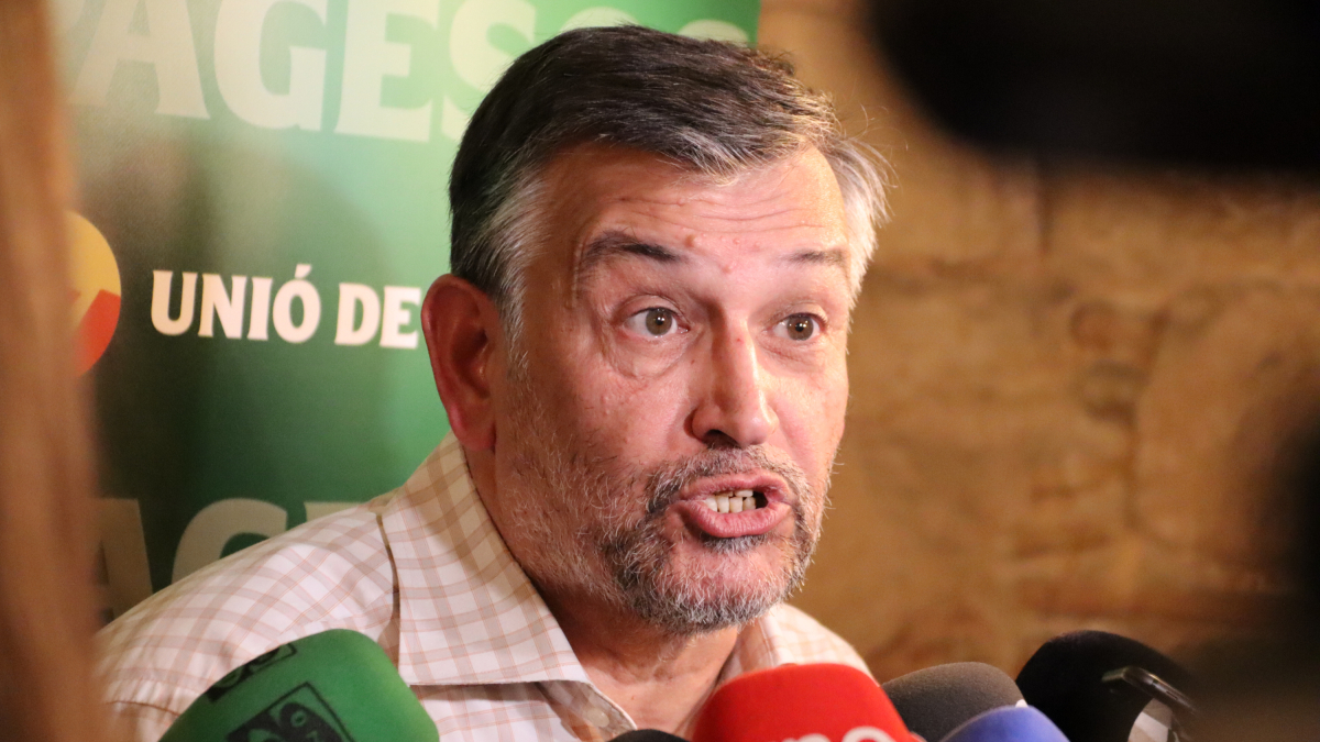 Joan Caball, coordinador nacional de Unió de Pagesos, en una atención a los medios este miércoles.
