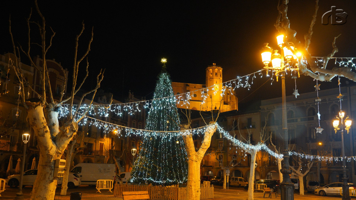 L’arbre de Nadal de Balaguer es troba a la plaça Mercadal, és artificial i fa vuit metres. - PAERIA DE BALAGUER