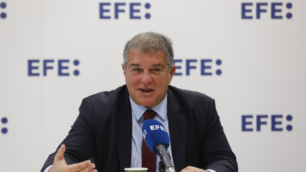 Joan Laporta, durante la entrevista a la Agencia EFE. - FFE