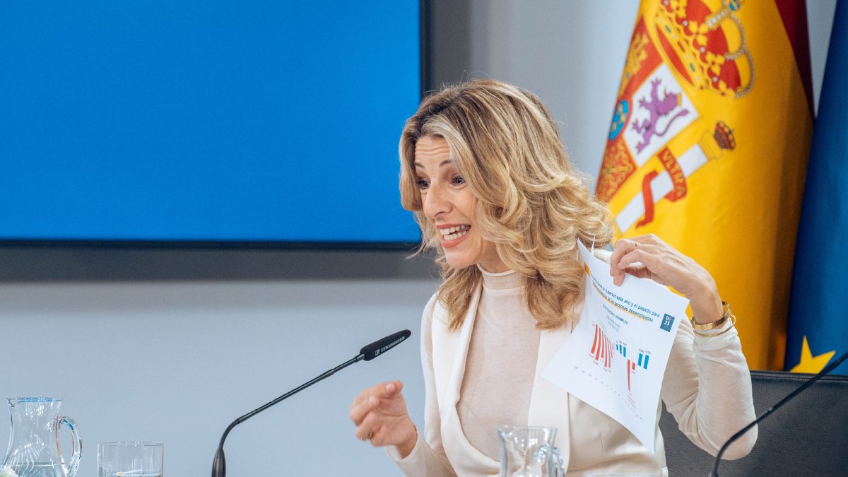 La ministra de Treball, Yolanda Díaz, ahir durant la presentació de la reforma. - EUROPA PRESS
