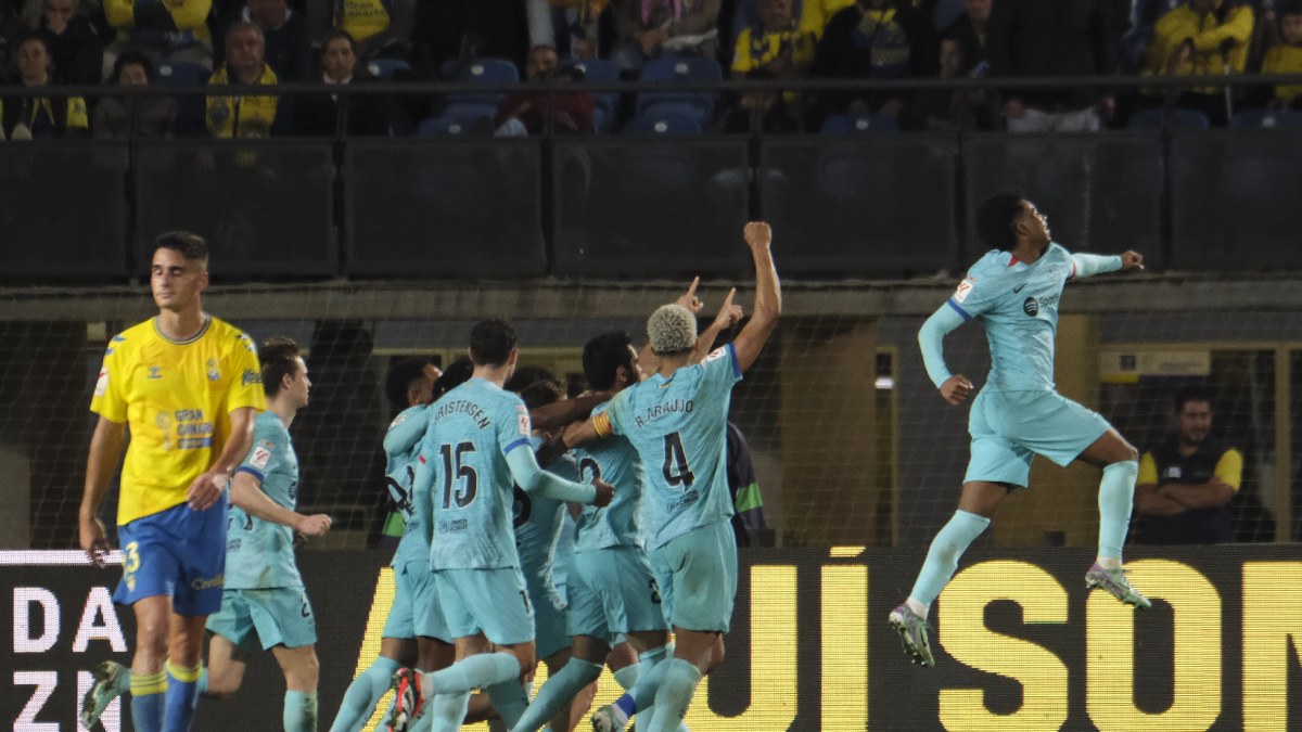 Els jugadors del Barça celebren el gol de la victòria a Las Palmas. - EFE