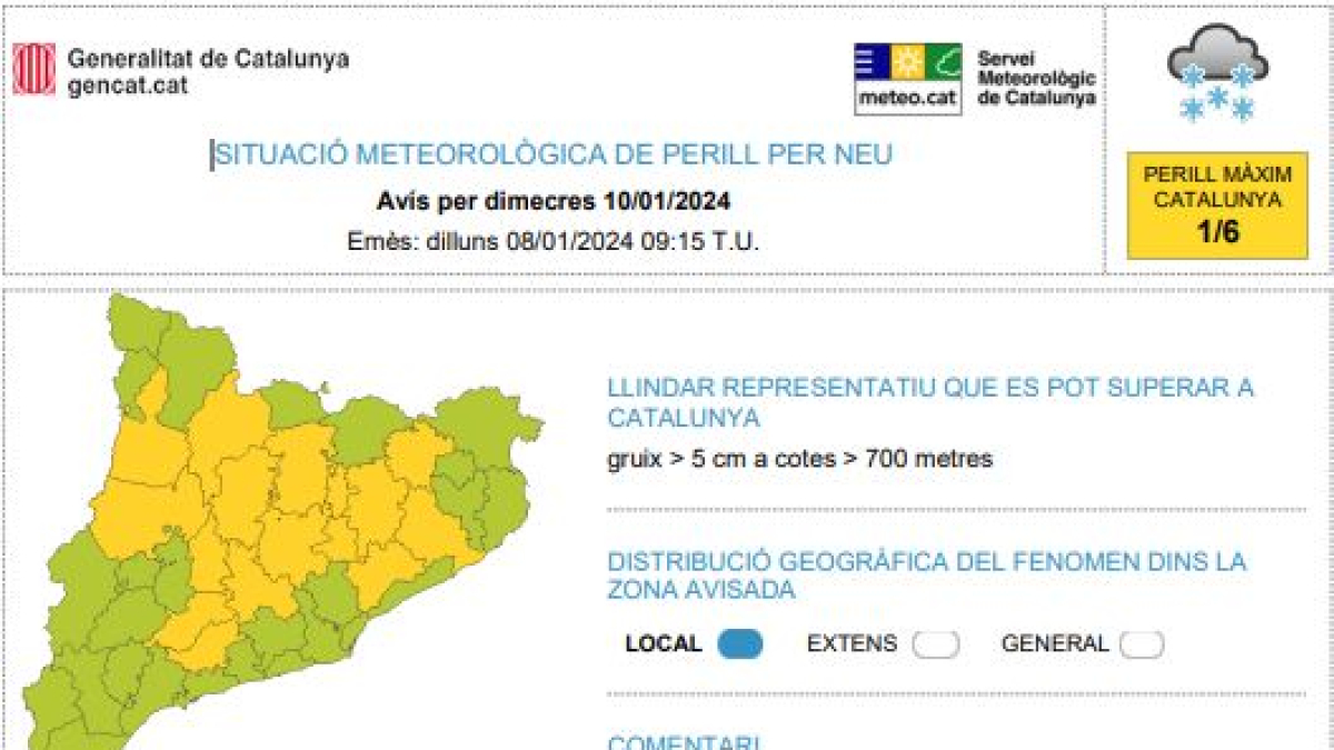 Les comarques lleidatanes que estaran en alerta groga són la Noguera, el Pallars Jussà i l'Alt Urgell,