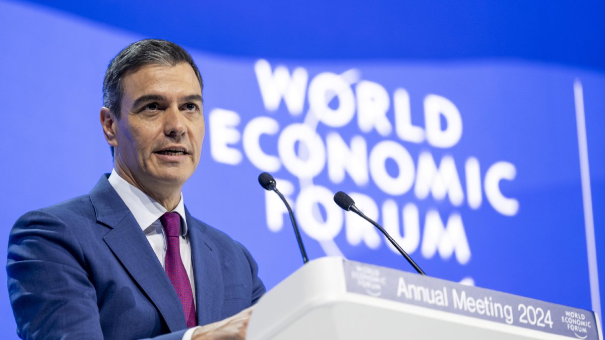 Pedro Sánchez durante su intervención en el Foro de Davos. - EFE/EPA/GIAN EHRENZELLER