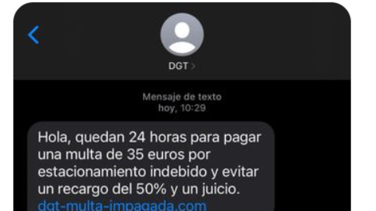 Captura de pantalla del fals missatge de la DGT.