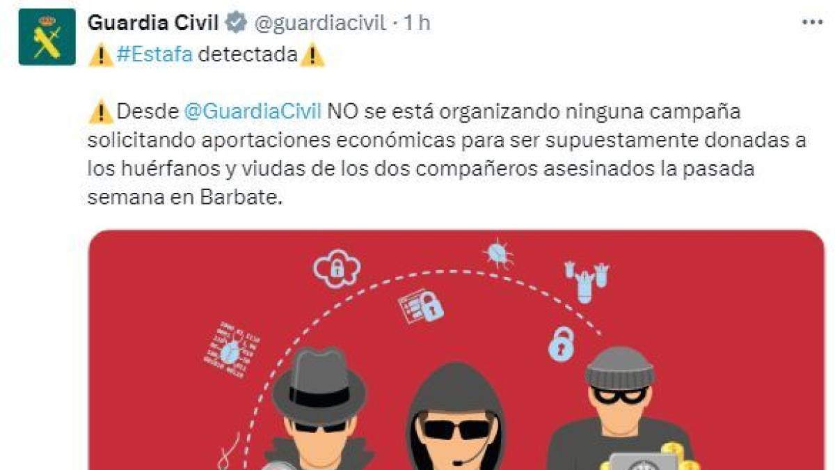 Una captura de la piulada de la Guàrdia Civil.