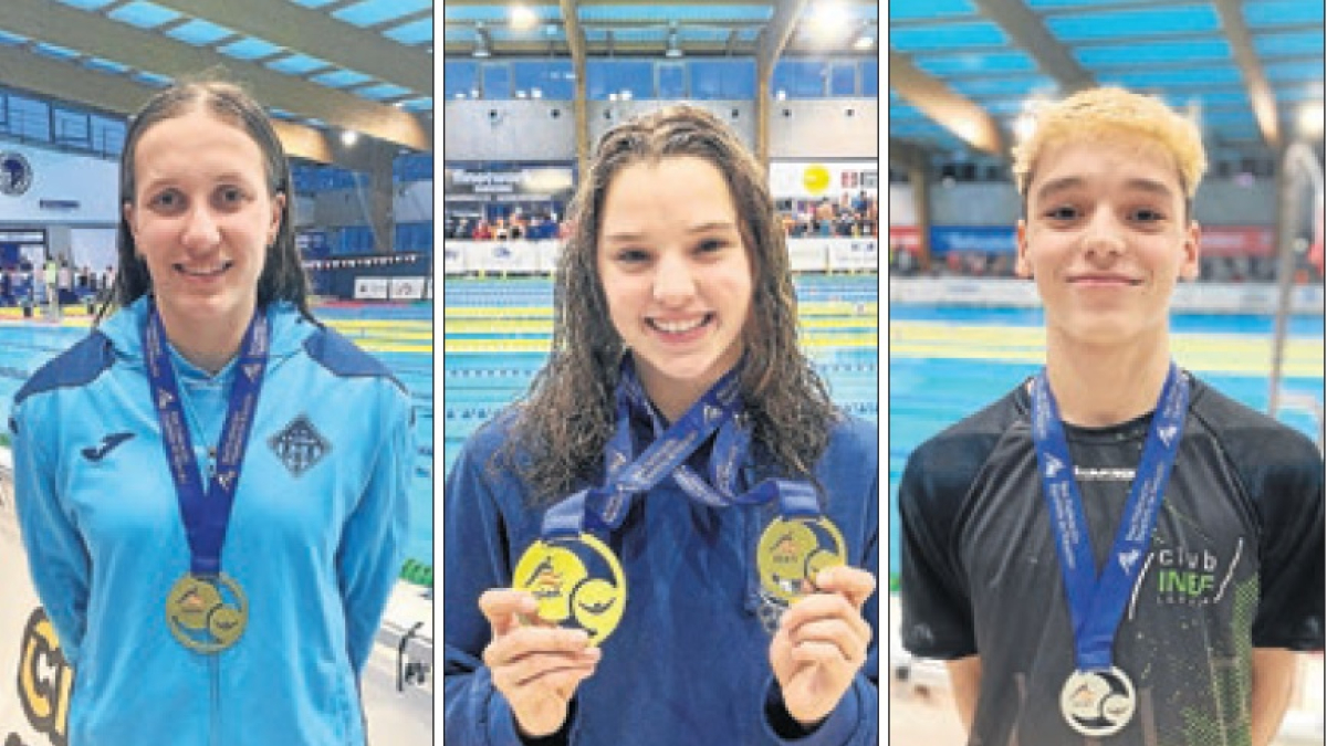 Paula Juste, con su oro; Emma Carrasco con sus oros absoluto y sub-20; y Jordi Carrasco, con su plata.