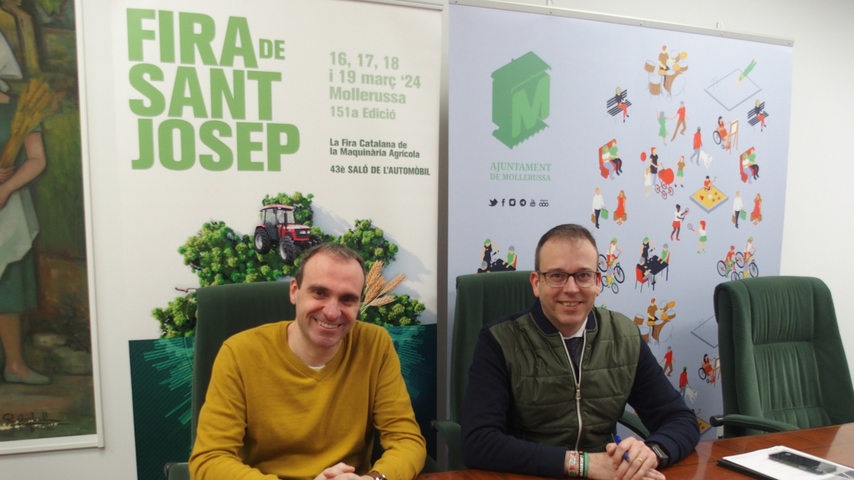 El tècnic de Fira de Mollerussa, Ramon Xinxó, i l'alcalde de Mollerussa, Marc Solsona.