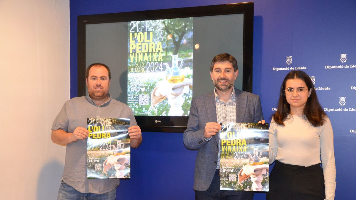 La presentación de la Fira de l’Oli i La Pedra seca de Vinaixa ayer en la Diputación. - D.LL