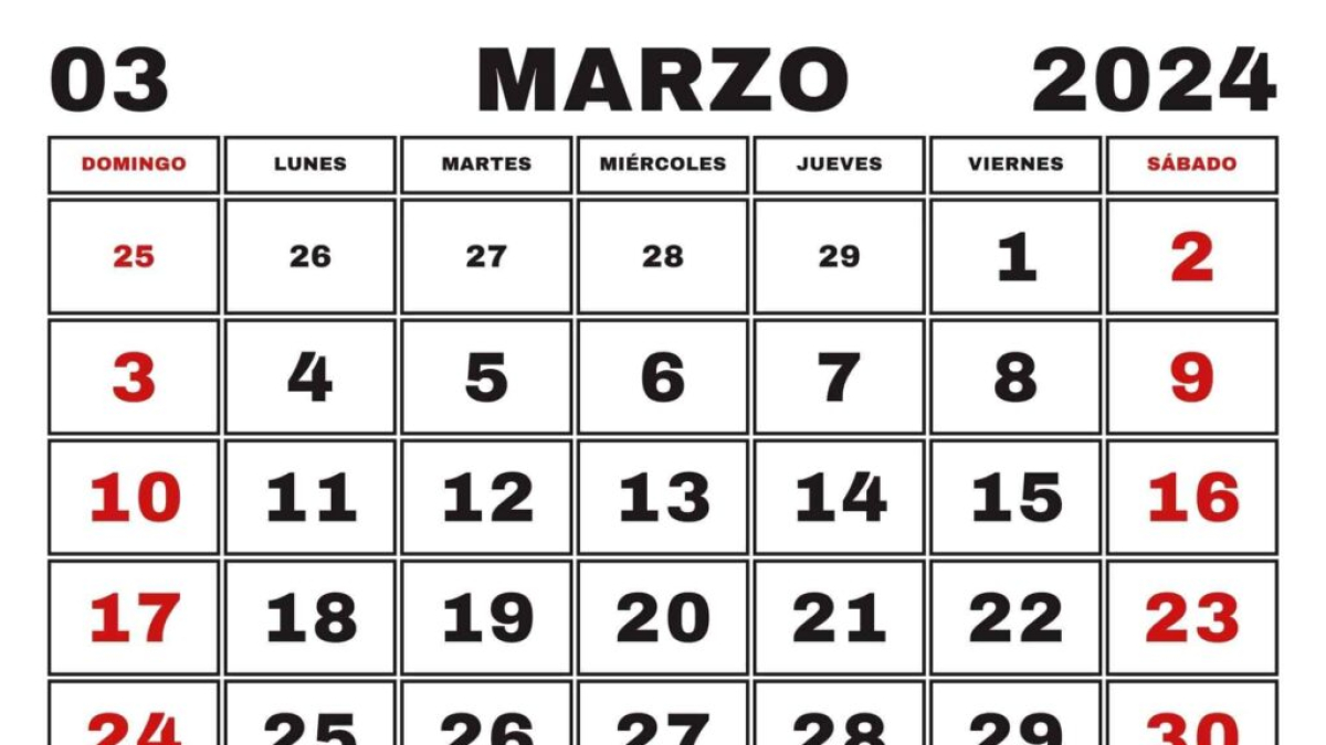 Imagen del calendario de marzo.