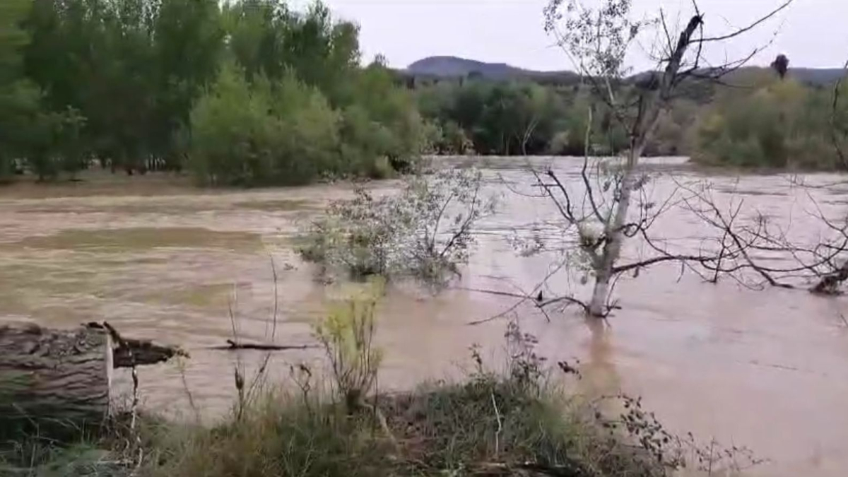 Imatges de la crescuda del riu Cinca al seu pas per la Granja d'Escarp