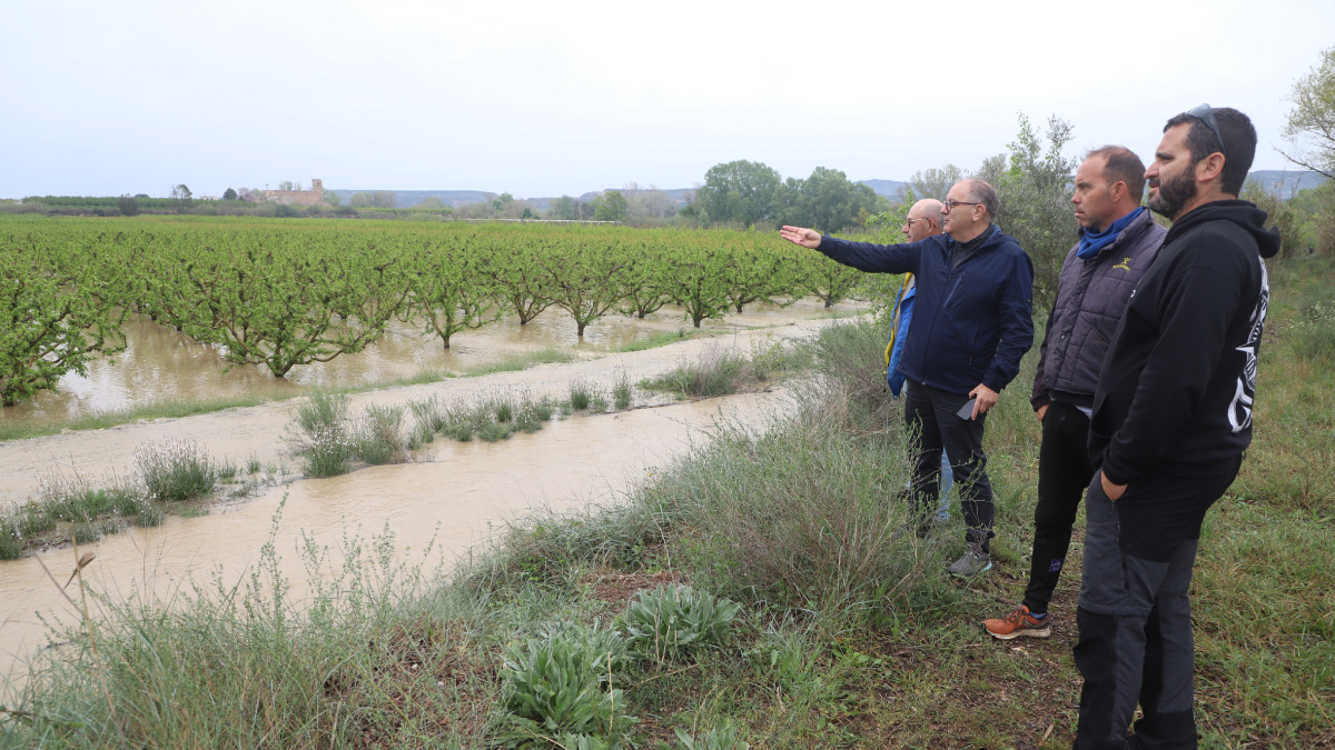 Agricultores del Sot del Cinca miran impotentes sus fincas inundadas este domingo.