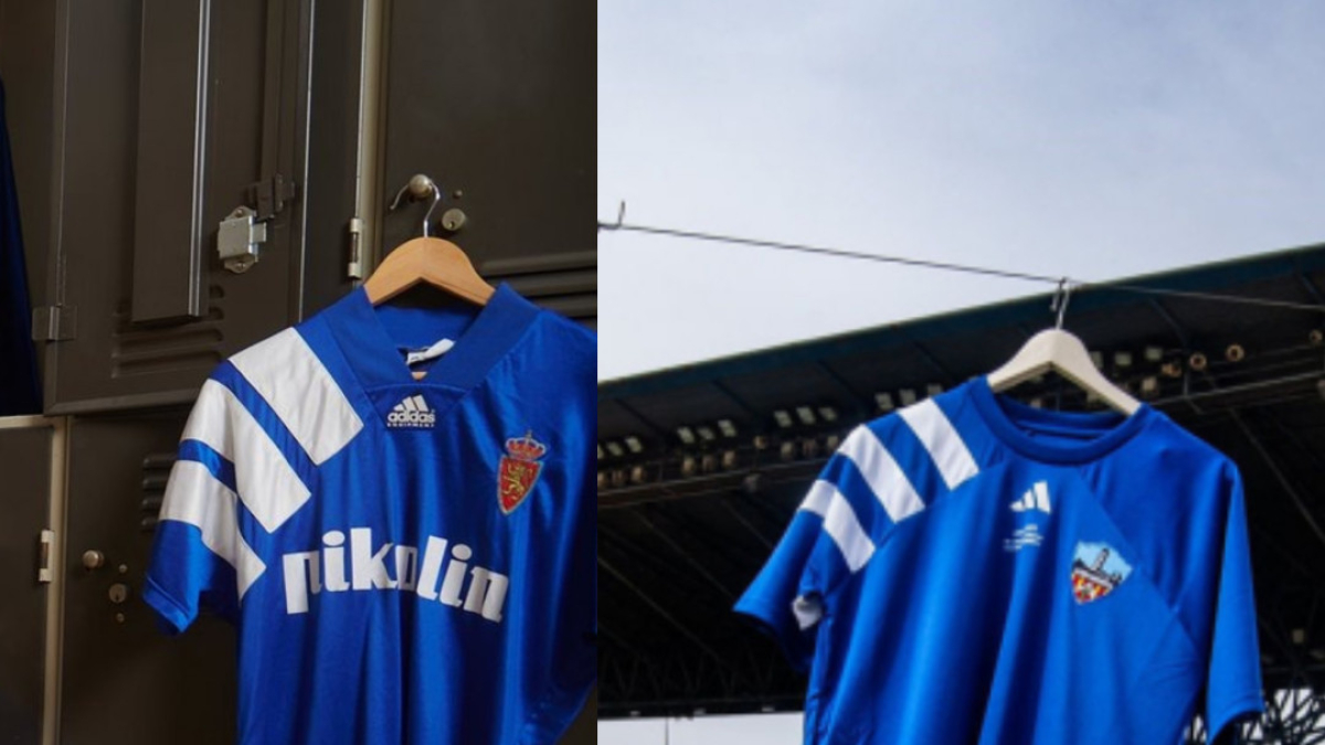 La camiseta del Zaragoza, a la izquierda y la del Lleida a la derecha.