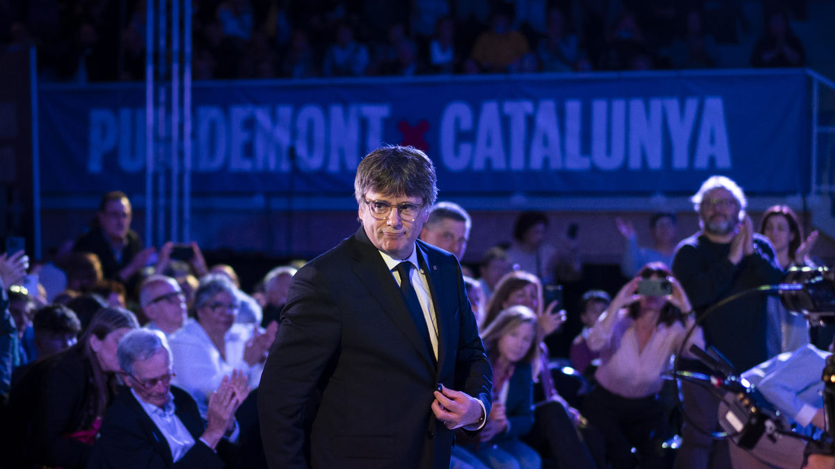 Puigdemont, ahir en el míting que va fer a Argelers. - EFE/DAVID BORRAT
