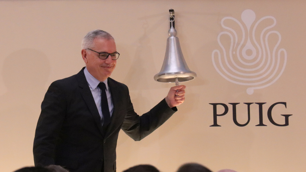 El president executiu de Puig, Marc Puig, a la cerimònia del toc de campana que marca la sortida a borsa de la companya.
