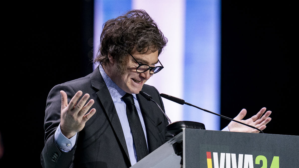 Milei durant el seu discurs d’ahir al Palau Vistalegre de Madrid. - EUROPA PRESS