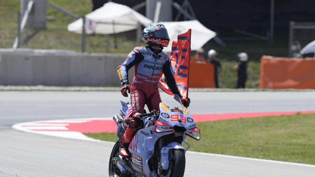 Marc Márquez, eufórico tras conseguir la tercera posición. - MOTOGP
