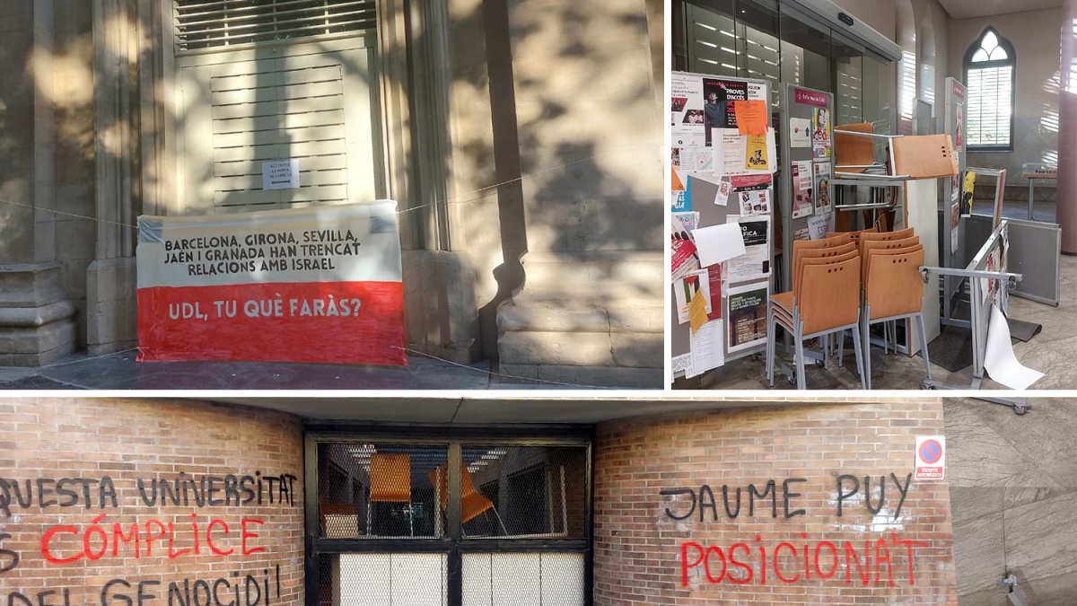 Els acampats al Rectorat de la Universitat de Lleida en suport a Palestina bloquegen les portes