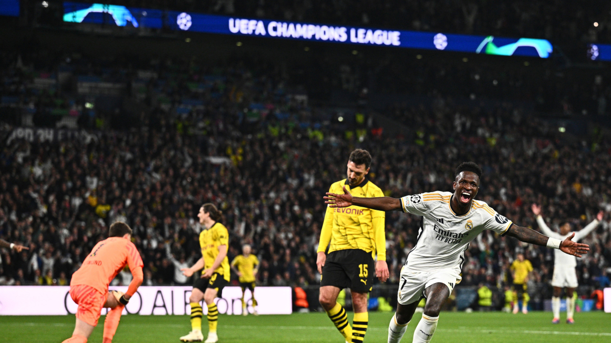 Vinícius celebra el seu gol a la final de la Champions